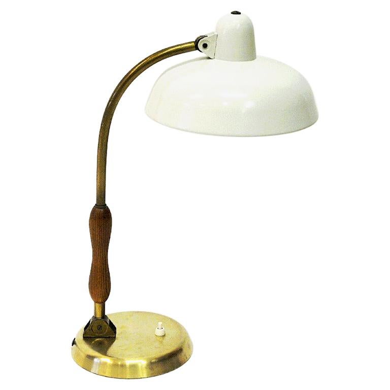Oak and White Metal Table Lamp, Sweden 1950s For Sale