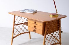 Oak and white woven center desk