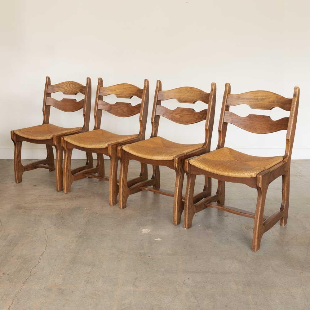 Sedie da pranzo in Oak e tessuto nello stile di Guillerme & Chambron, set di 4 pezzi in vendita 9
