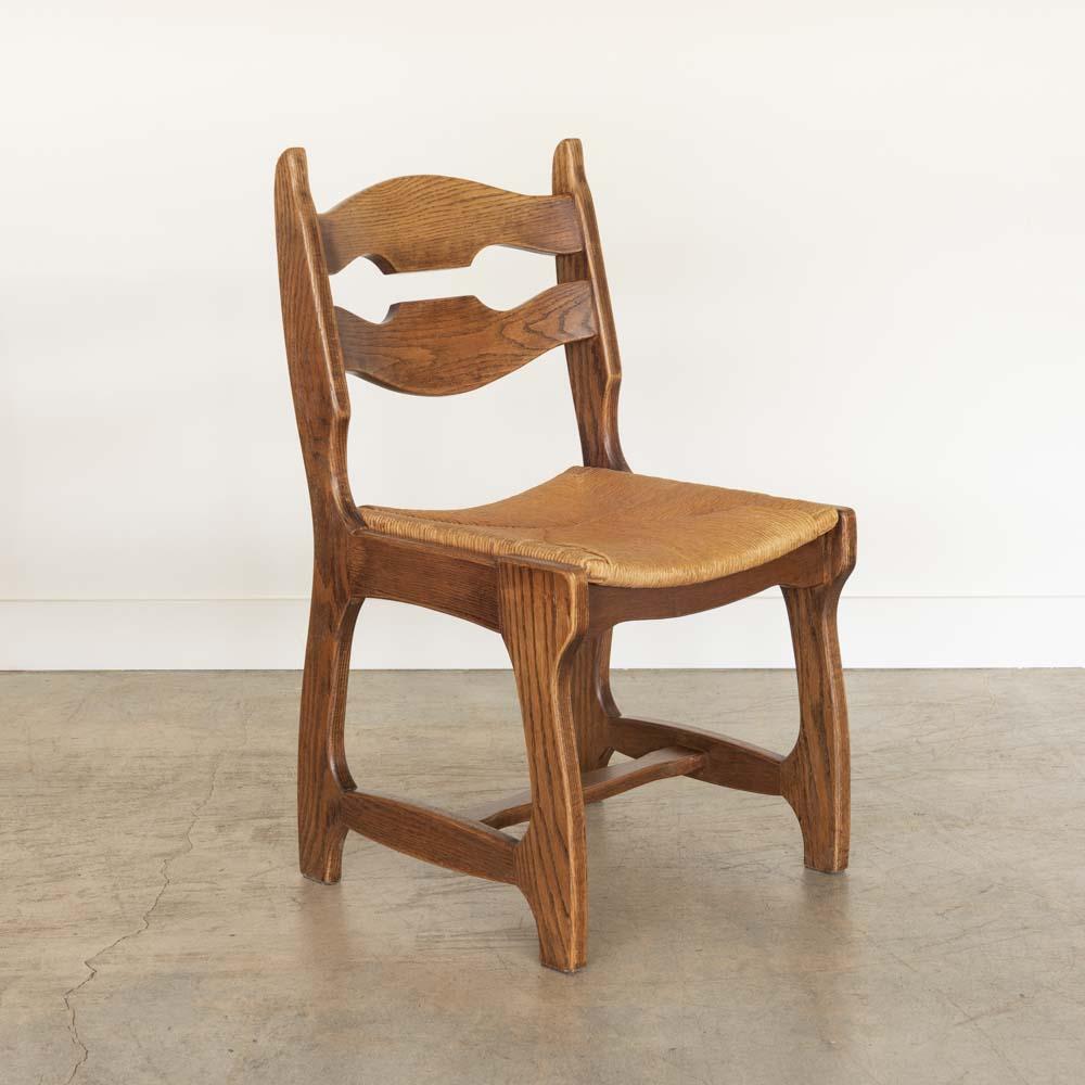 Sedie da pranzo in Oak e tessuto nello stile di Guillerme & Chambron, set di 4 pezzi In condizioni buone in vendita a Los Angeles, CA
