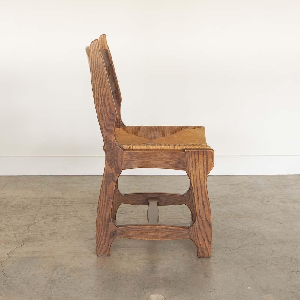 XX secolo Sedie da pranzo in Oak e tessuto nello stile di Guillerme & Chambron, set di 4 pezzi in vendita