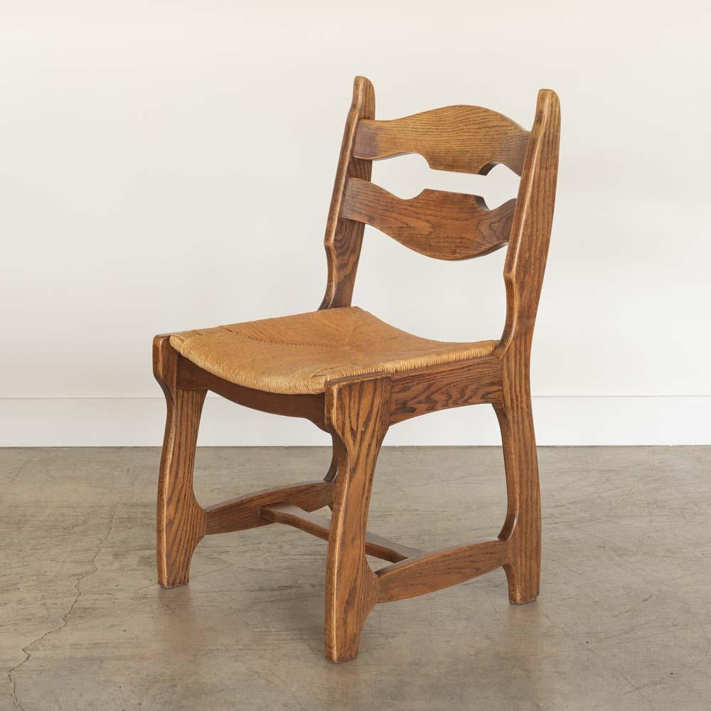 Giunco Sedie da pranzo in Oak e tessuto nello stile di Guillerme & Chambron, set di 4 pezzi in vendita