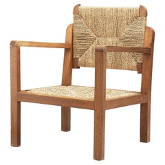 Poltrona in Oak e paglia intrecciata, Francia 1960 ca.
