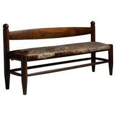 Oak & Animal Hide Bench, France circa 1930