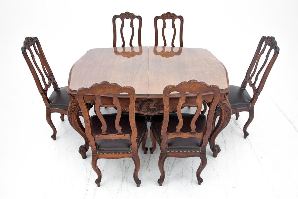 Oak Antique Dining Set with Six Chairs, France, 1890s For Sale 2