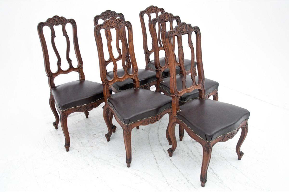 EICHE Antike Esszimmergarnitur mit sechs Stühlen, Frankreich, 1890er Jahre (Französisch) im Angebot