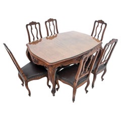 Oak Antique Dining Set with Six Chairs, France, 1890s
