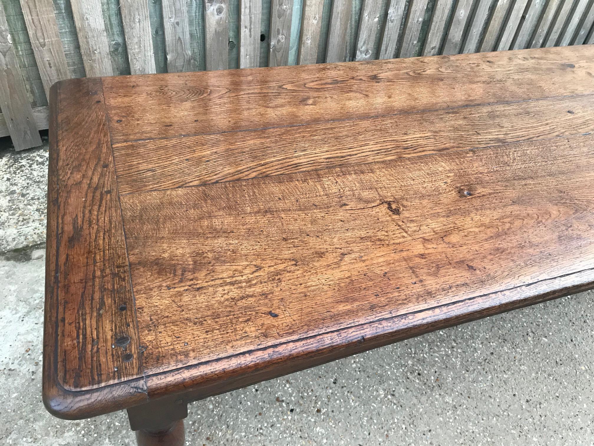 French Provincial Oak Antique Dining Table with Two Drawers