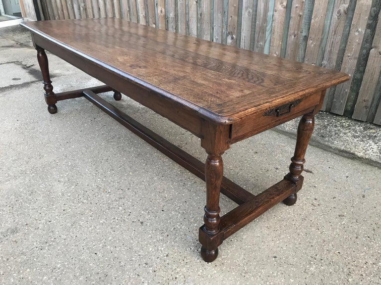 Oak Antique Dining Table with Two Drawers For Sale at 1stdibs