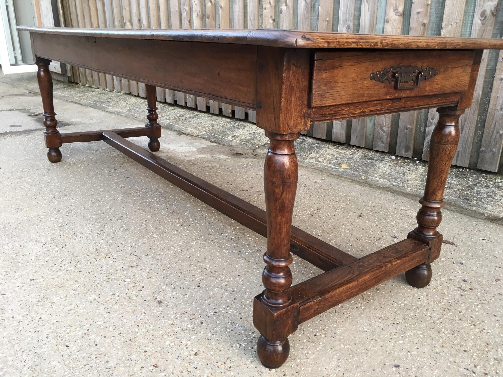 Hand-Crafted Oak Antique Dining Table with Two Drawers