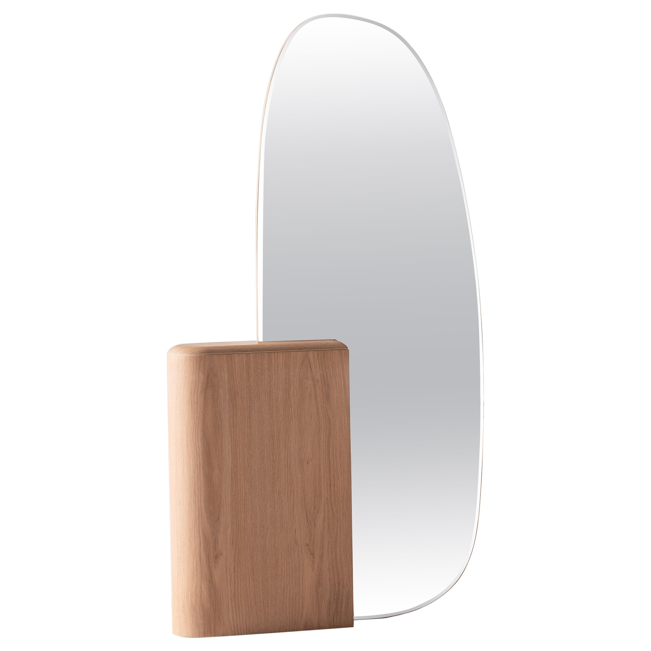 Specchio da terra ad arco in legno di OAK con base scultorea