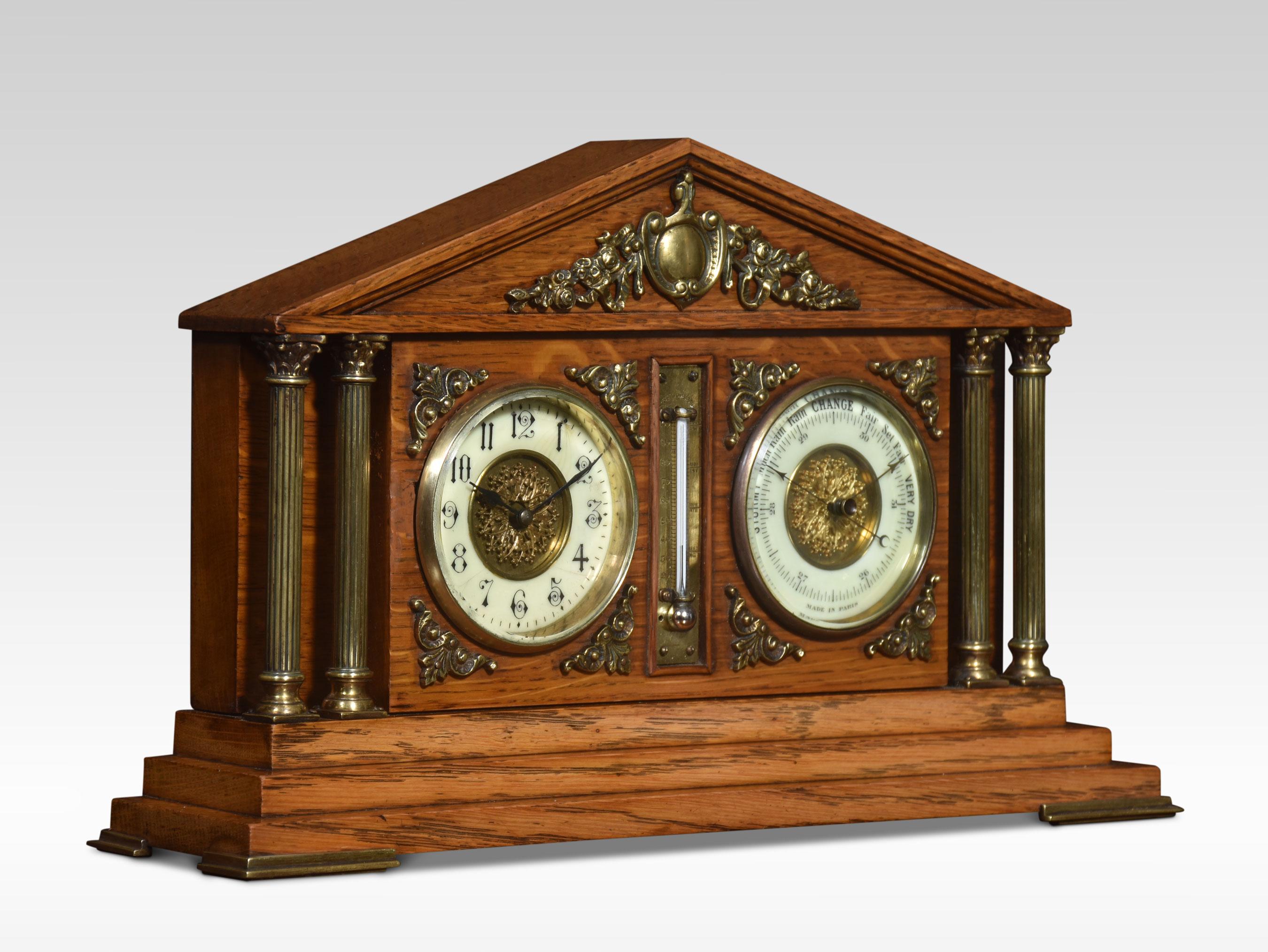 French Oak architectural desk clock For Sale