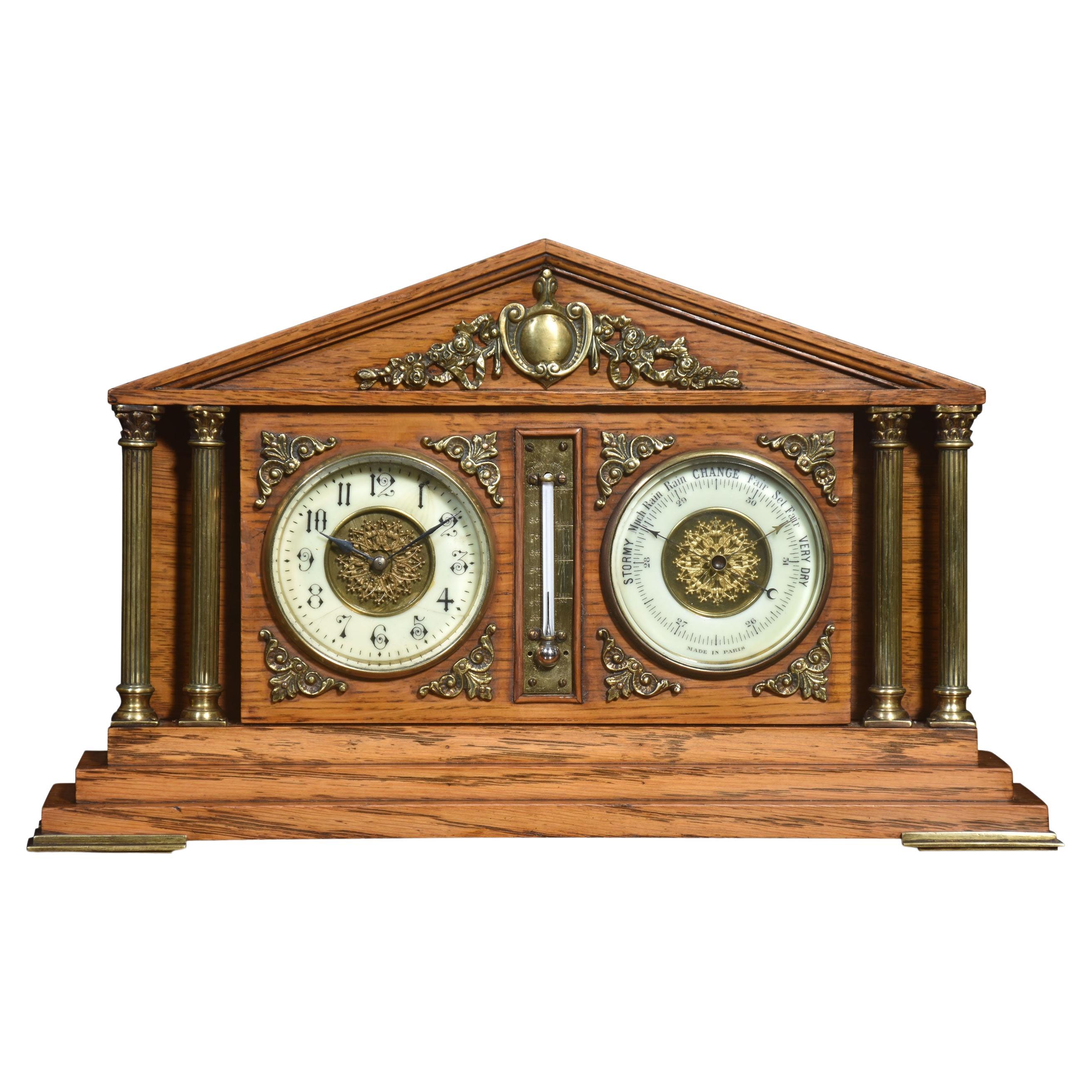 Oak architectural desk clock For Sale