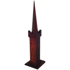Vintage Oak Architectural Tower Model with Spire