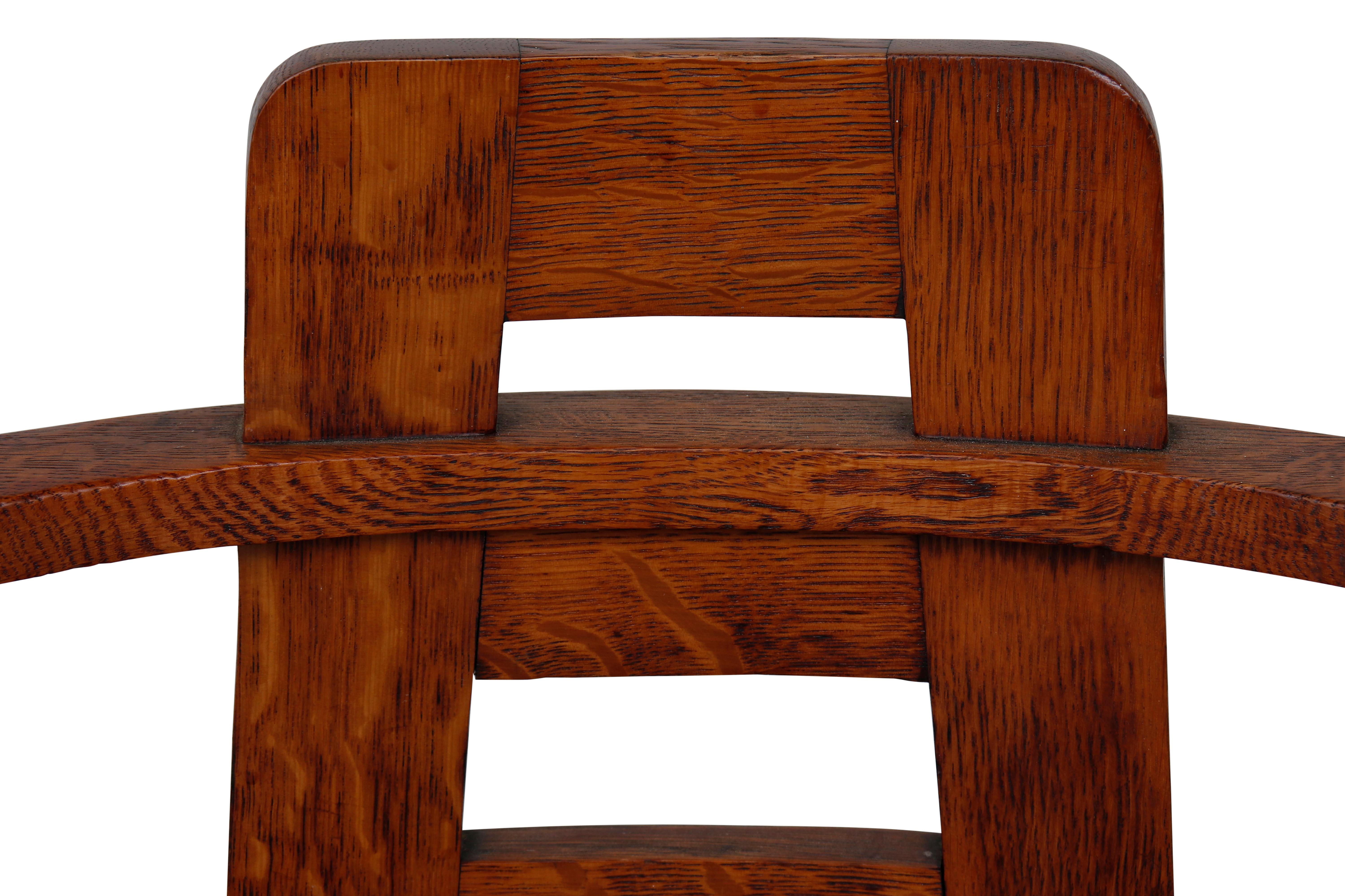 Hand-Crafted Oak Armchair in the Style of Mackintosh