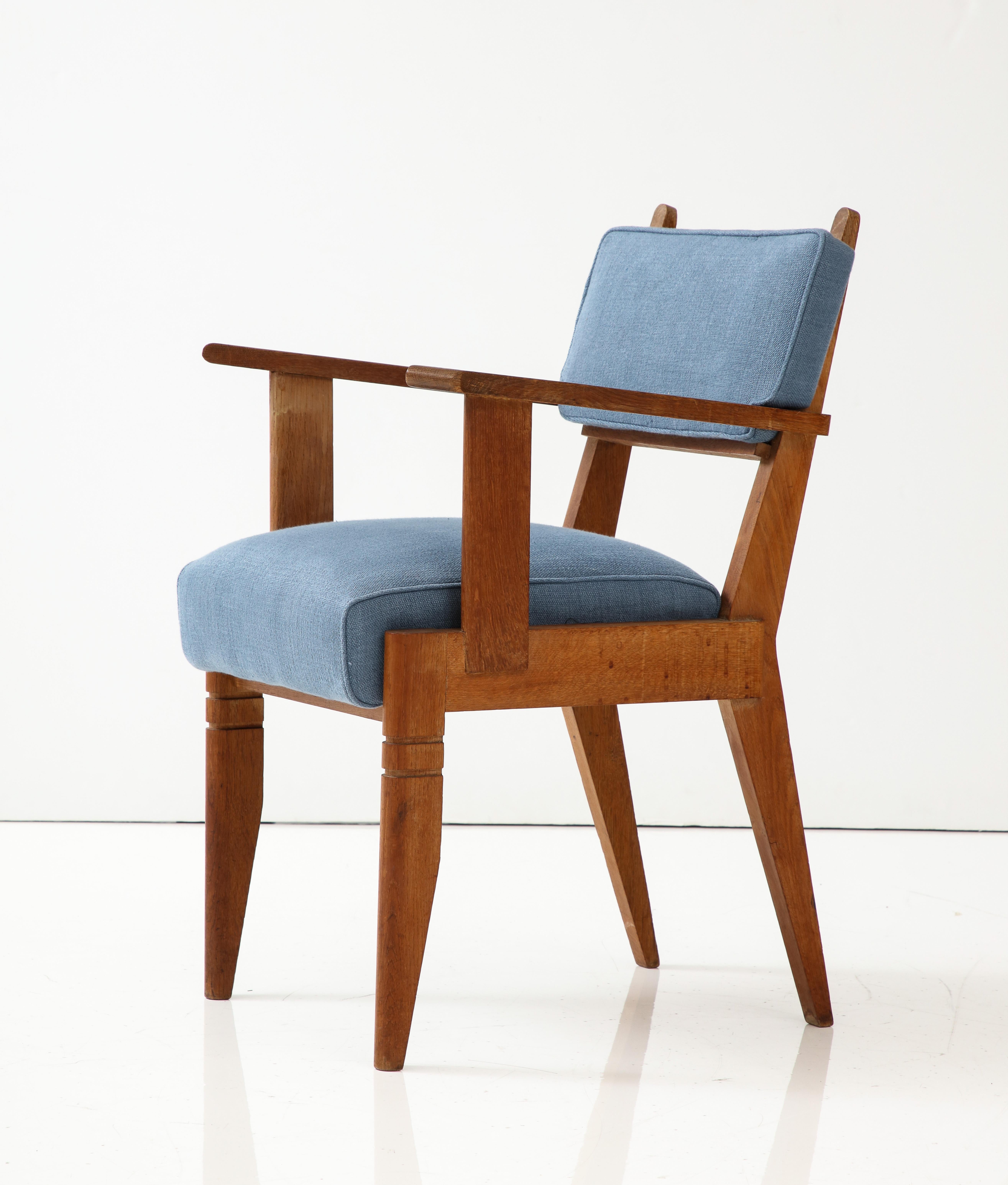 Arts and Crafts Oak Armchair by Charles Dudouyt, France, c. 1940 For Sale