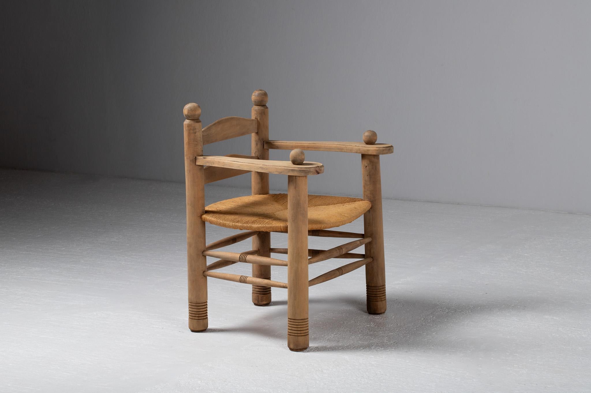 Mid-Century Modern Oak Armchair, Charles Dudouyt, France, 1940 For Sale