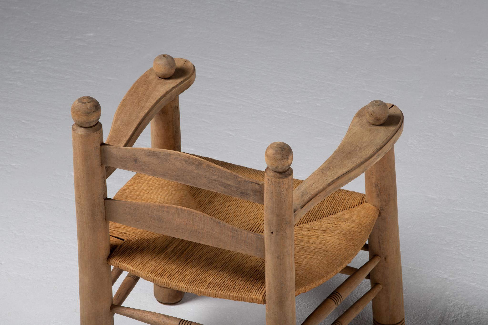 Rush Oak Armchair, Charles Dudouyt, France, 1940 For Sale