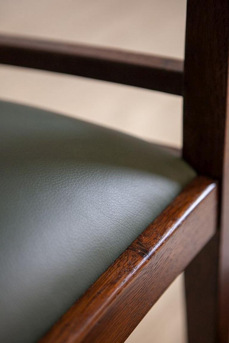 Oak Armchair From the Interwar Period With Leather Seat 7