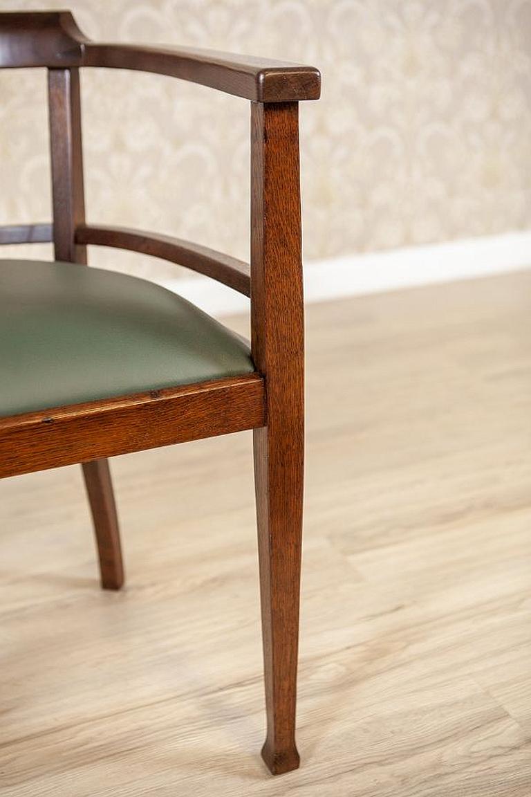 Oak Armchair From the Interwar Period With Leather Seat 9