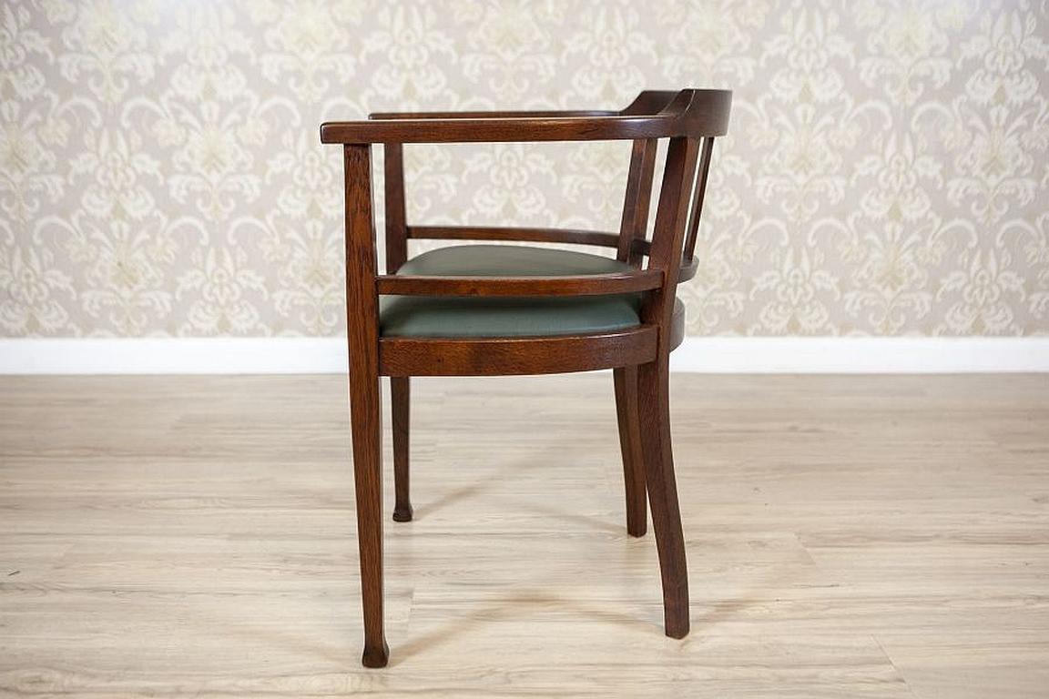 European Oak Armchair From the Interwar Period With Leather Seat