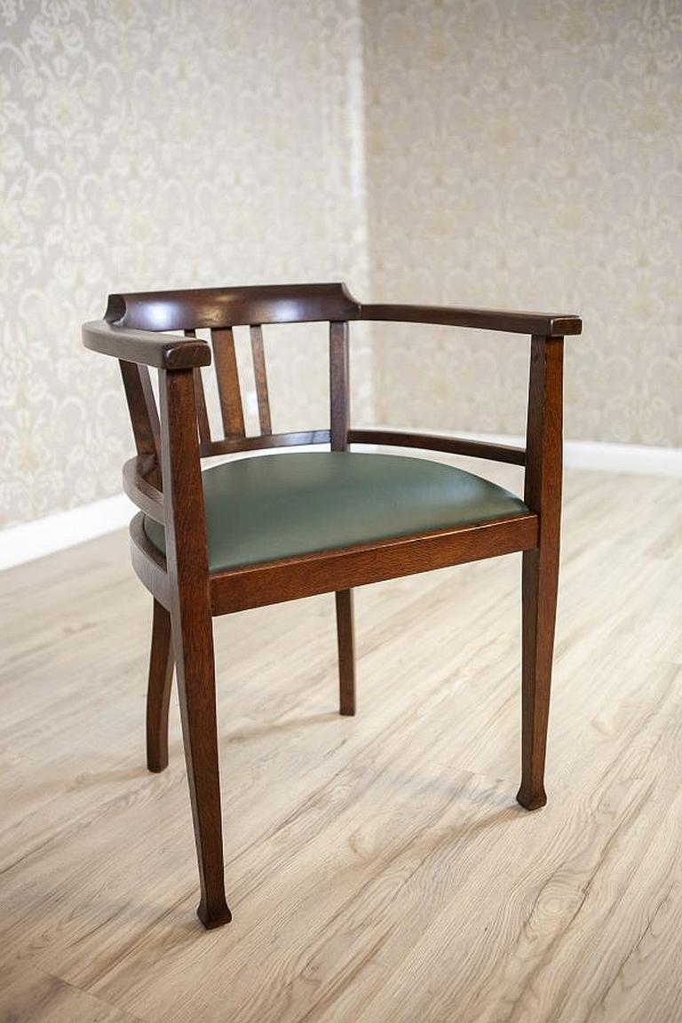 20th Century Oak Armchair From the Interwar Period With Leather Seat