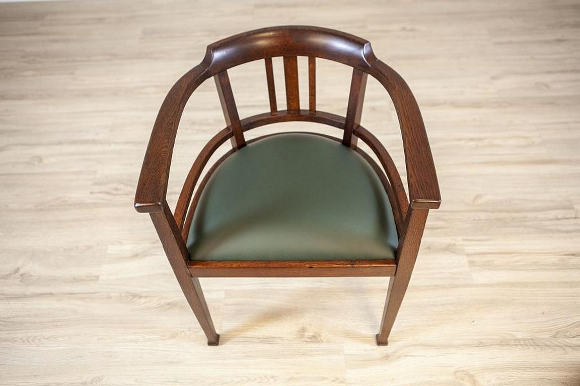 Oak Armchair From the Interwar Period With Leather Seat 1