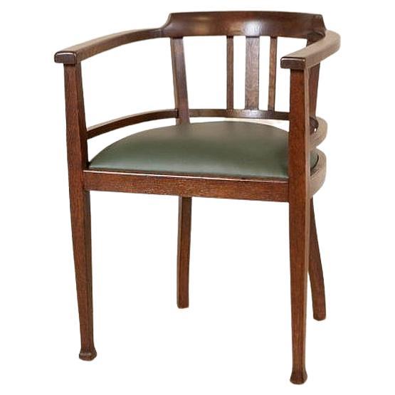 Oak Armchair From the Interwar Period With Leather Seat