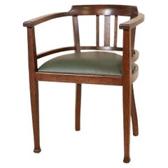 Oak Armchair From the Interwar Period With Leather Seat