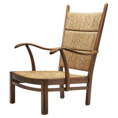 Oak Armchair with Rush Panels by Bas van Pelt, The Netherlands 1940s