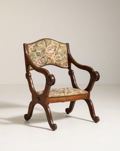 Oak Armchair with Tapestry Upholstery