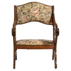 Oak Armchair with Tapestry Upholstery