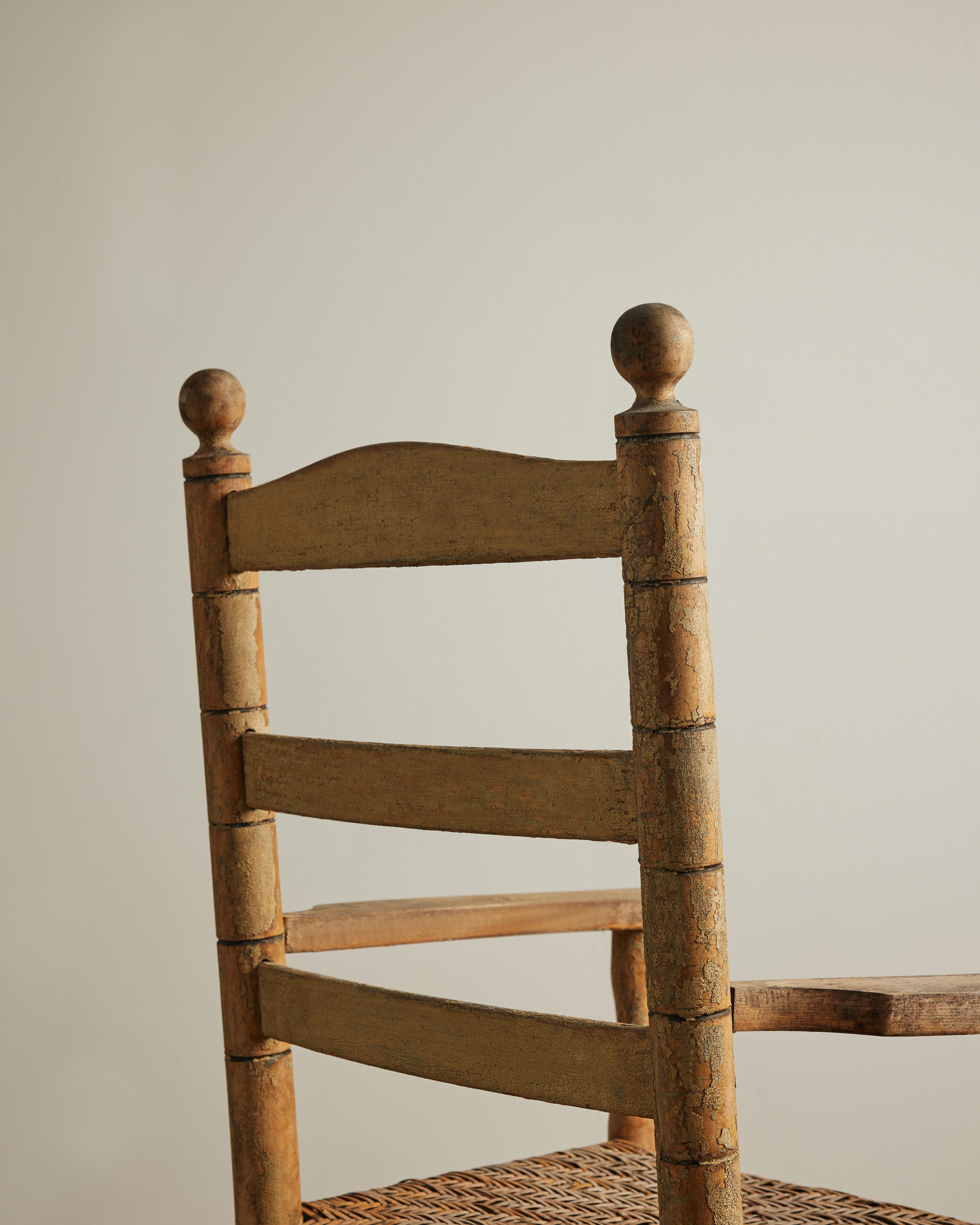 Sillón de roble con asiento de mimbre tejido, Estados Unidos, principios del s. XX en venta 4