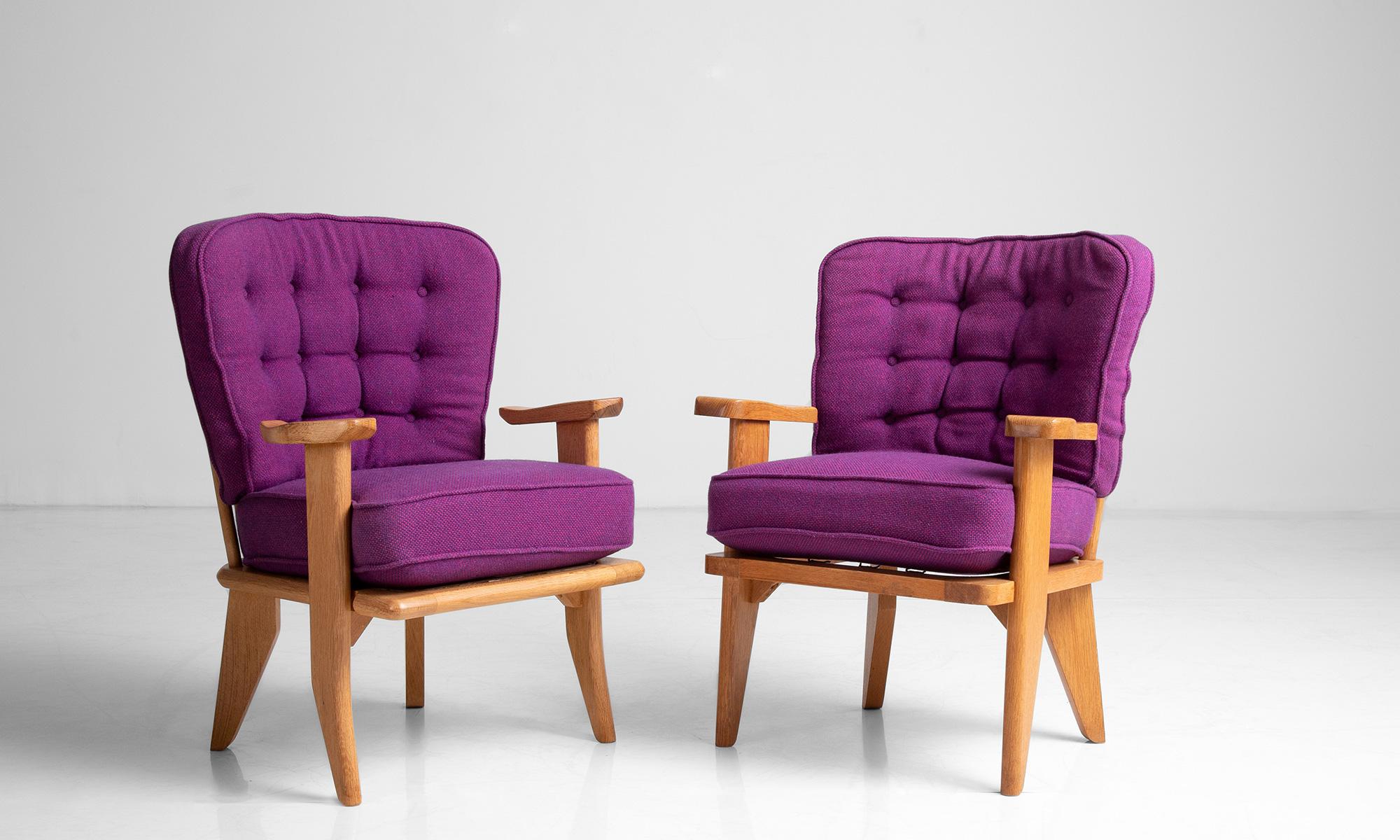 French Oak Armchairs by Guillerme et Chambron, France circa 1960