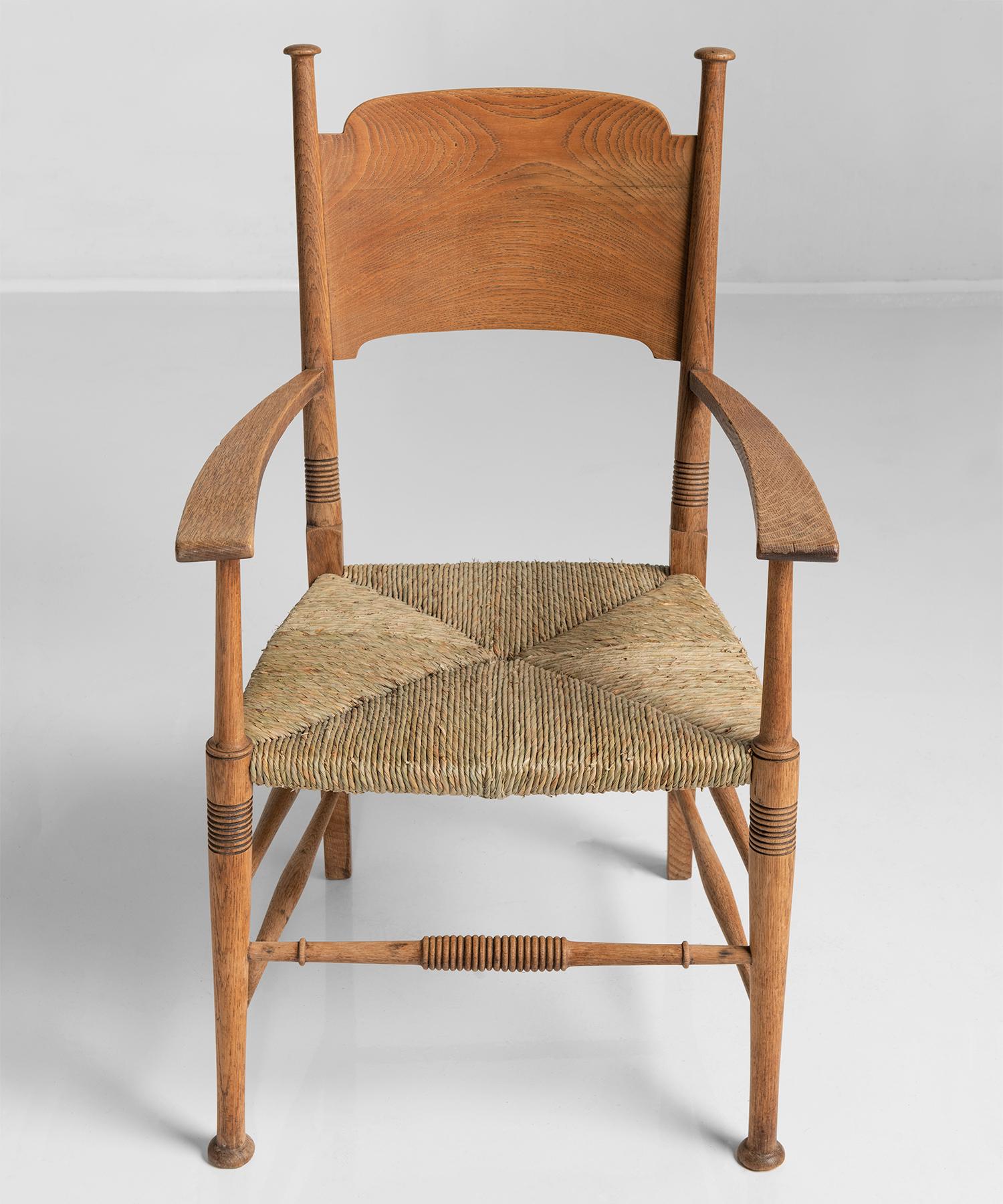 English Oak Armchairs by William Birch, England, circa 1890