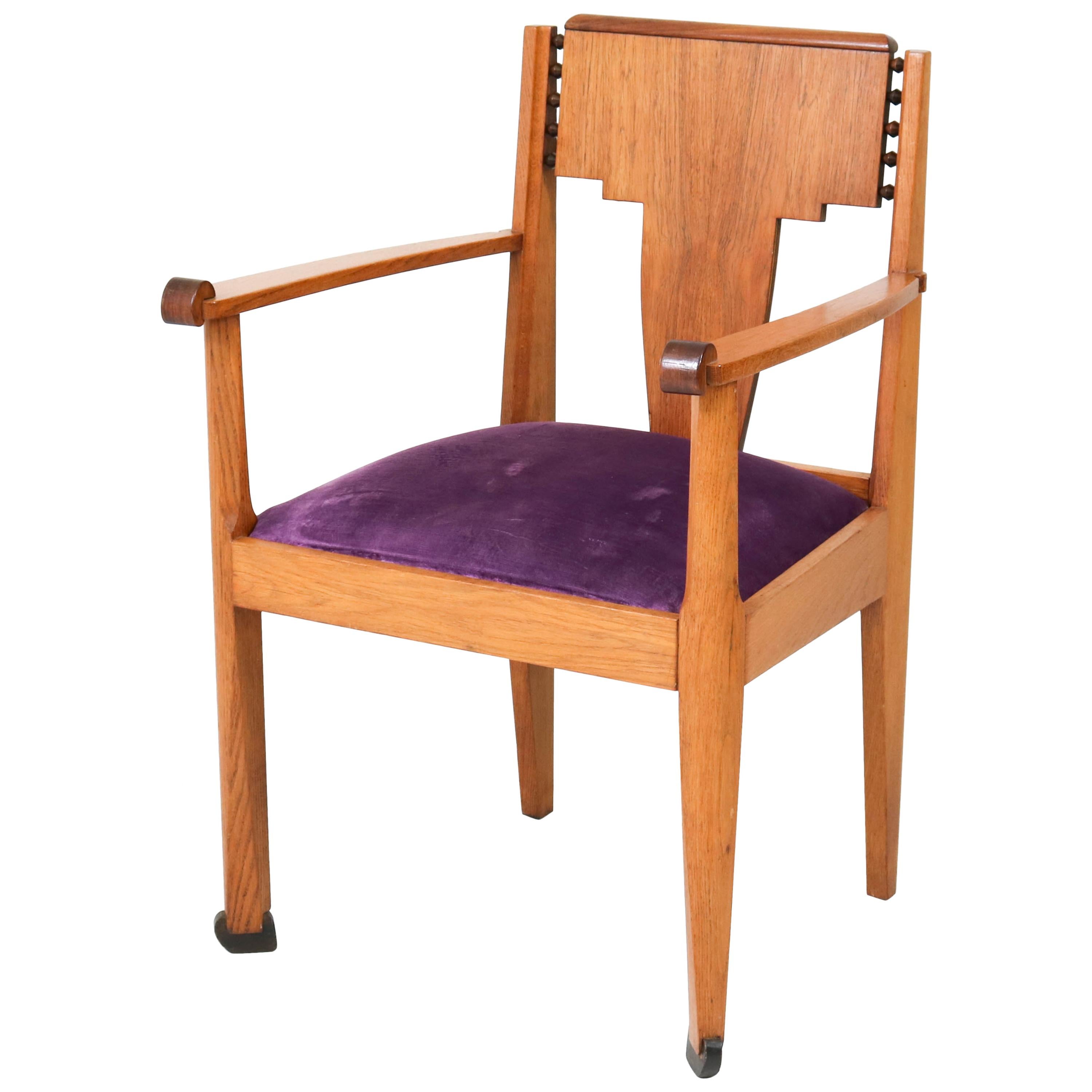 Oak Art Deco Amsterdam School Armchair by J.J. Zijfers Amsterdam, 1920s