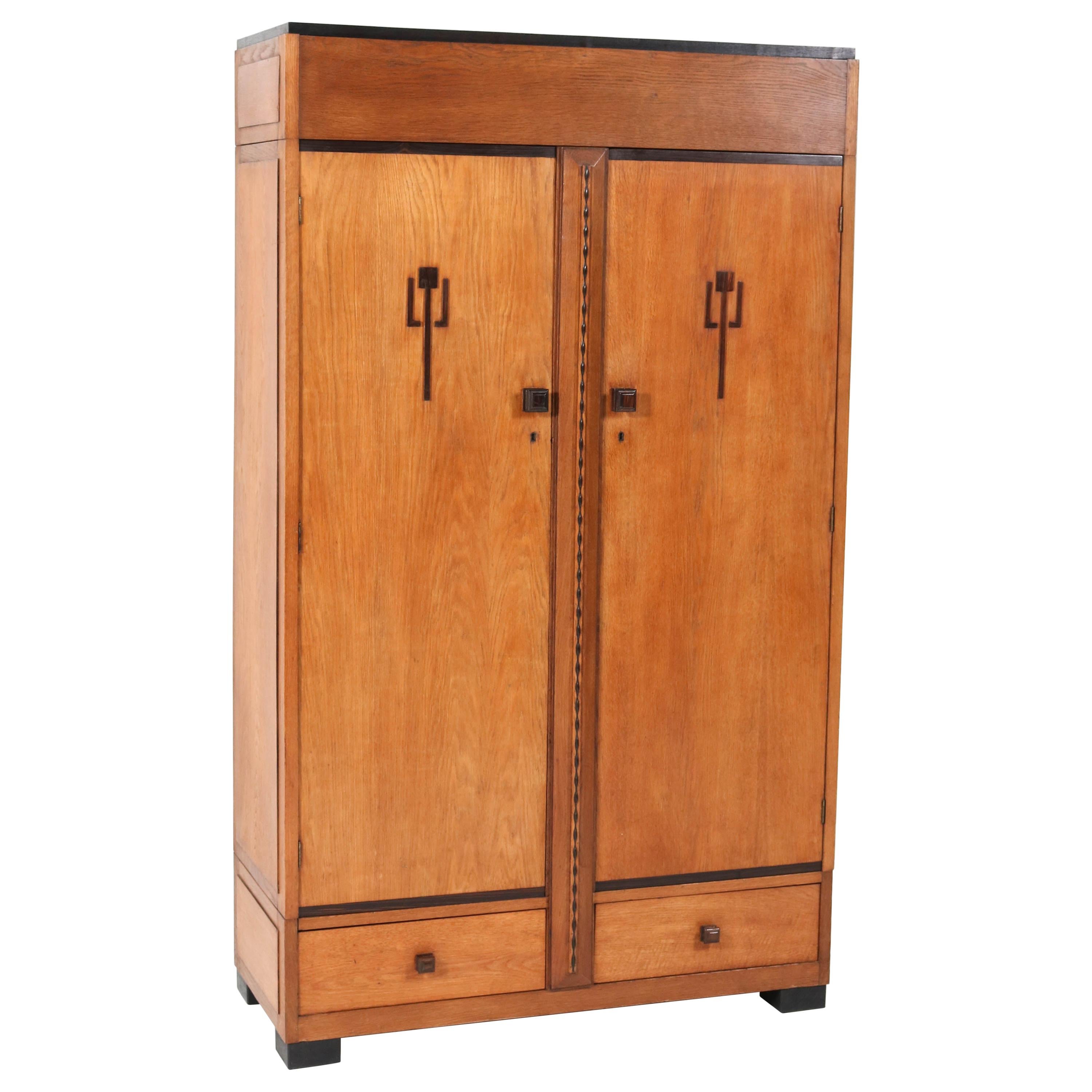 Oak Art Deco Amsterdam School Armoire or Wardrobe, 1920s