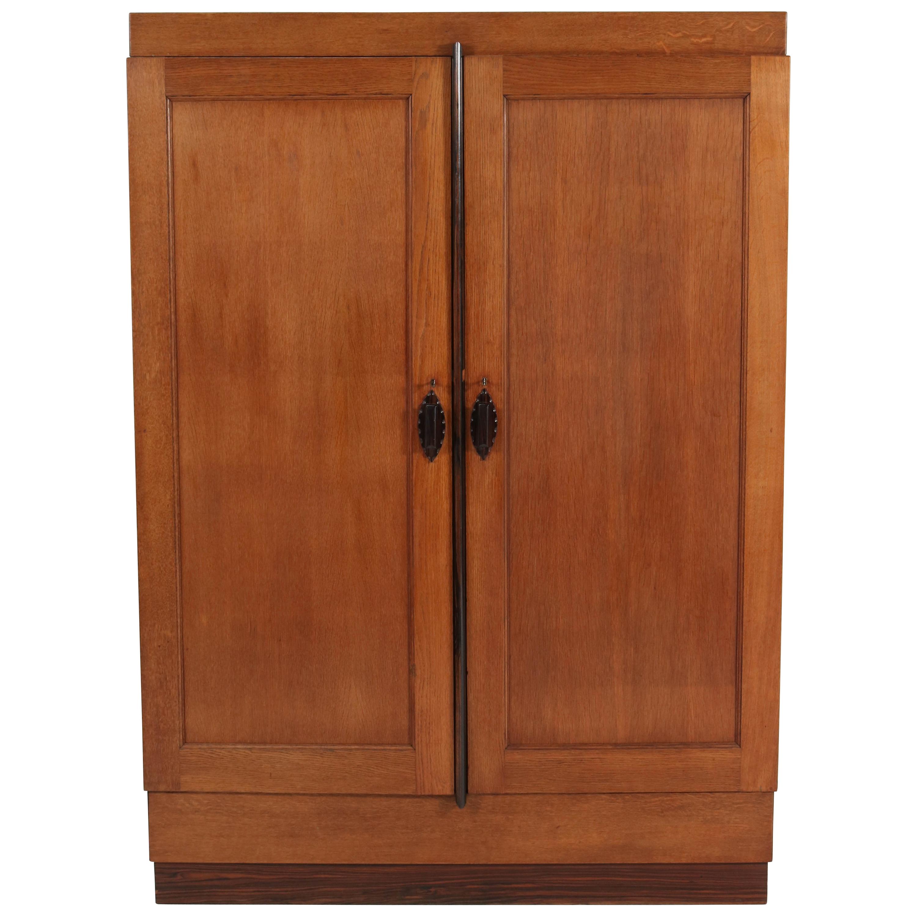 Oak Art Deco Amsterdam School Armoire or Wardrobe by H.W. Tolenaar, 1920s