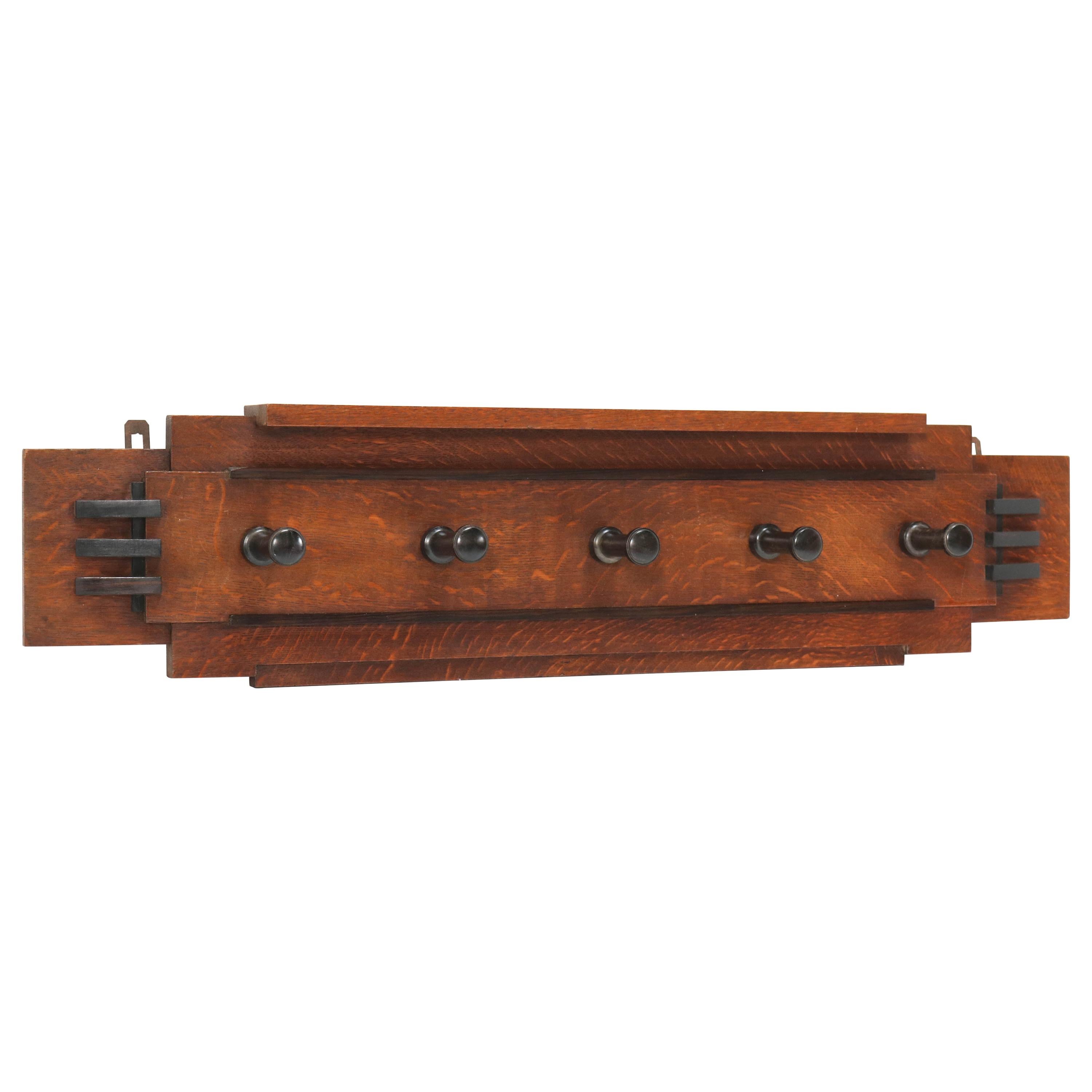 Oak Art Deco Amsterdam School Coat Rack, 1920s