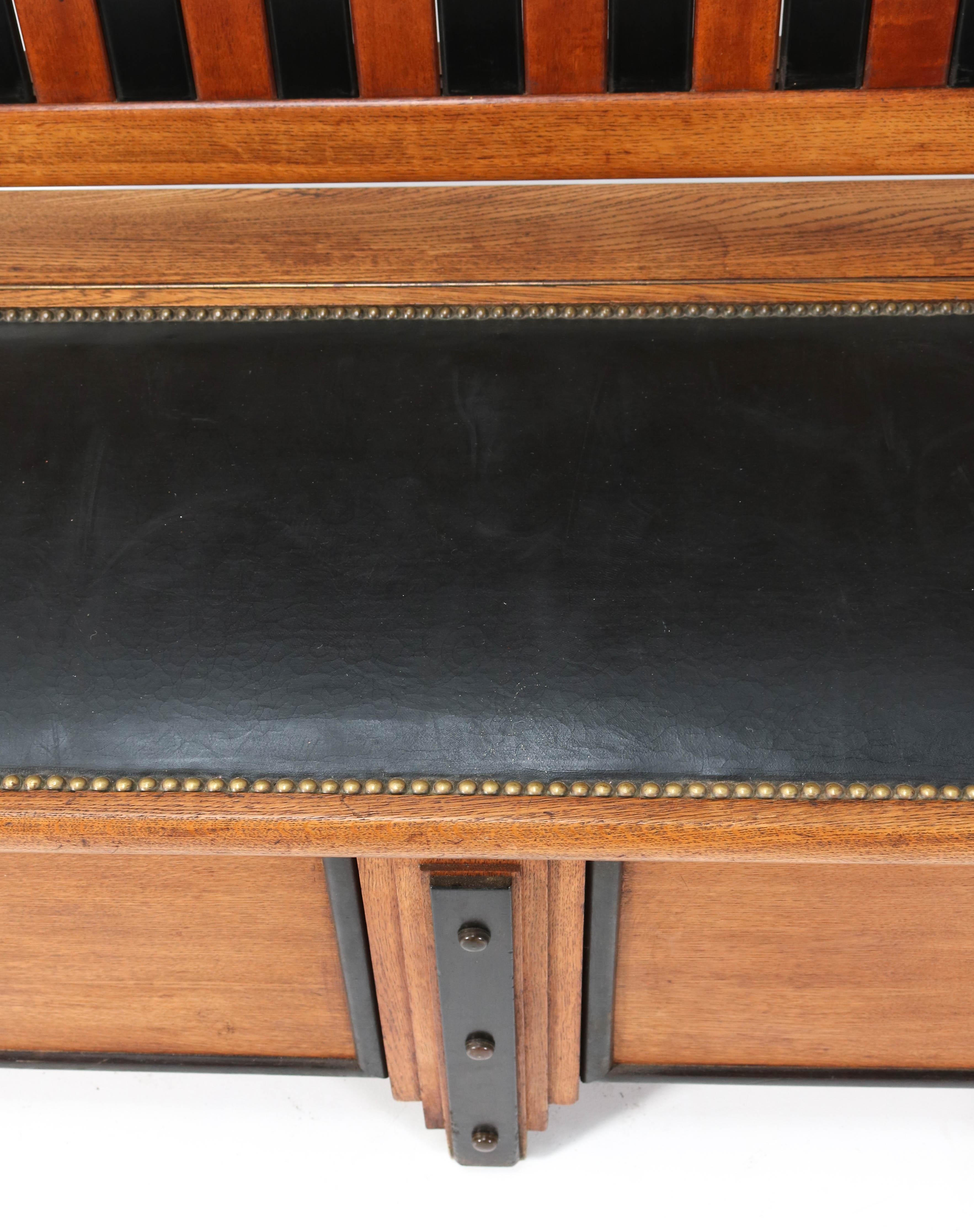 Oak Art Deco Amsterdam School Hall Bench with Storage, 1920s 4