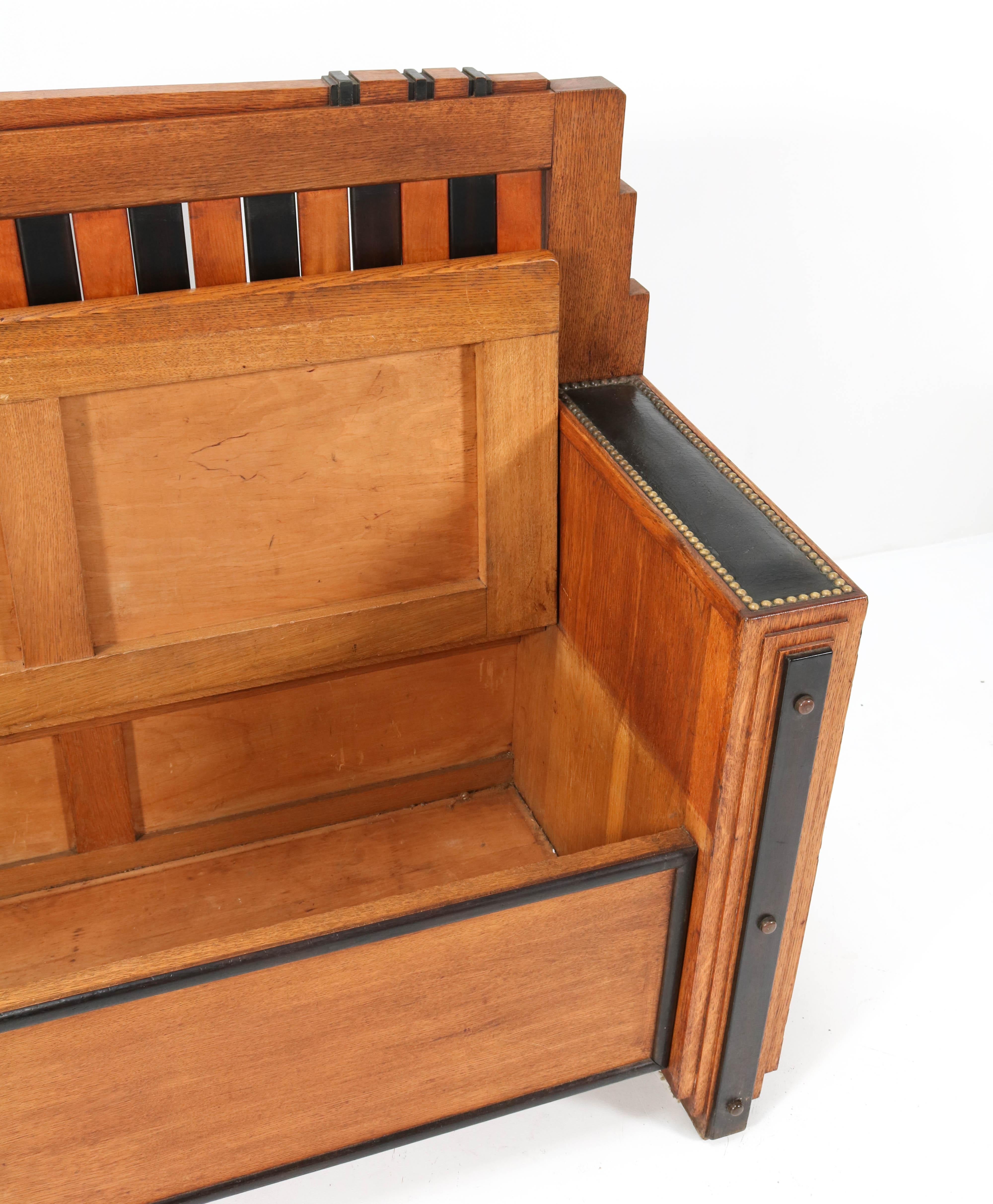 Oak Art Deco Amsterdam School Hall Bench with Storage, 1920s 5