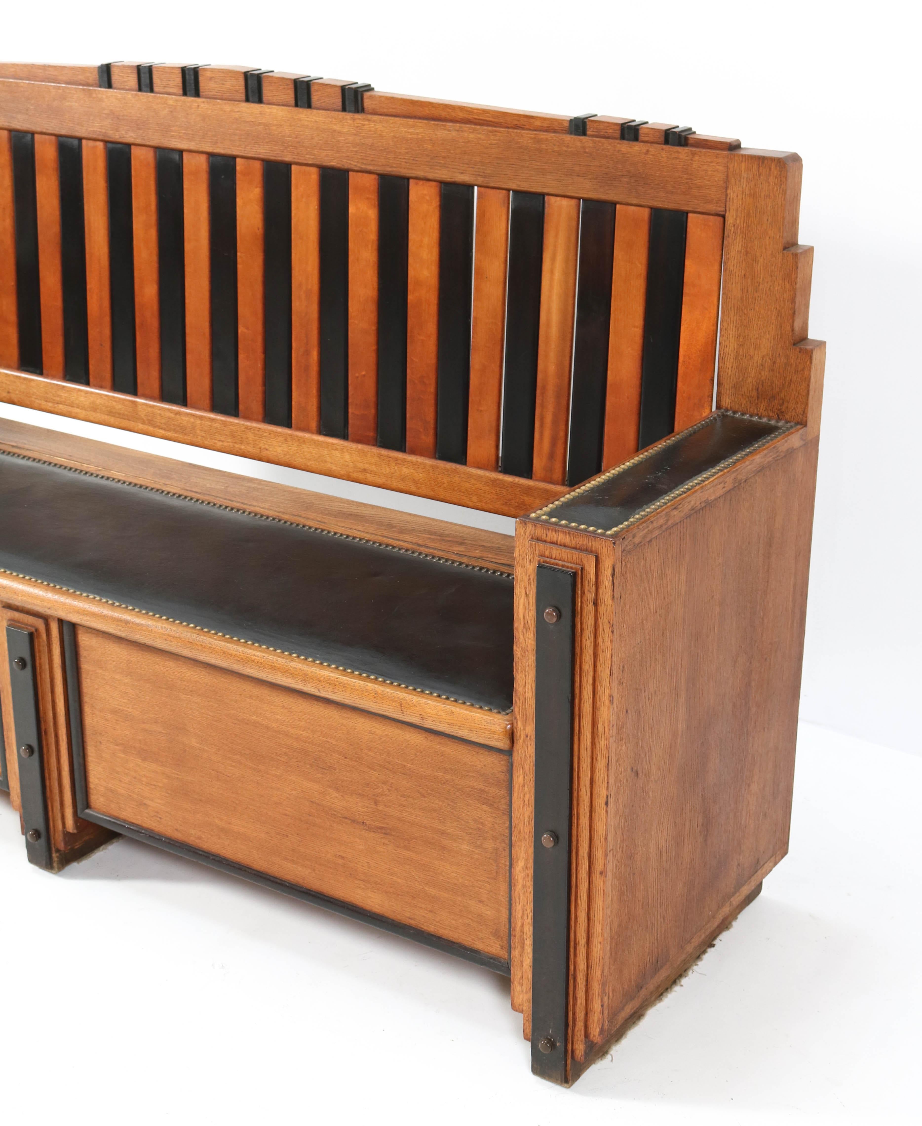 Oak Art Deco Amsterdam School Hall Bench with Storage, 1920s 6