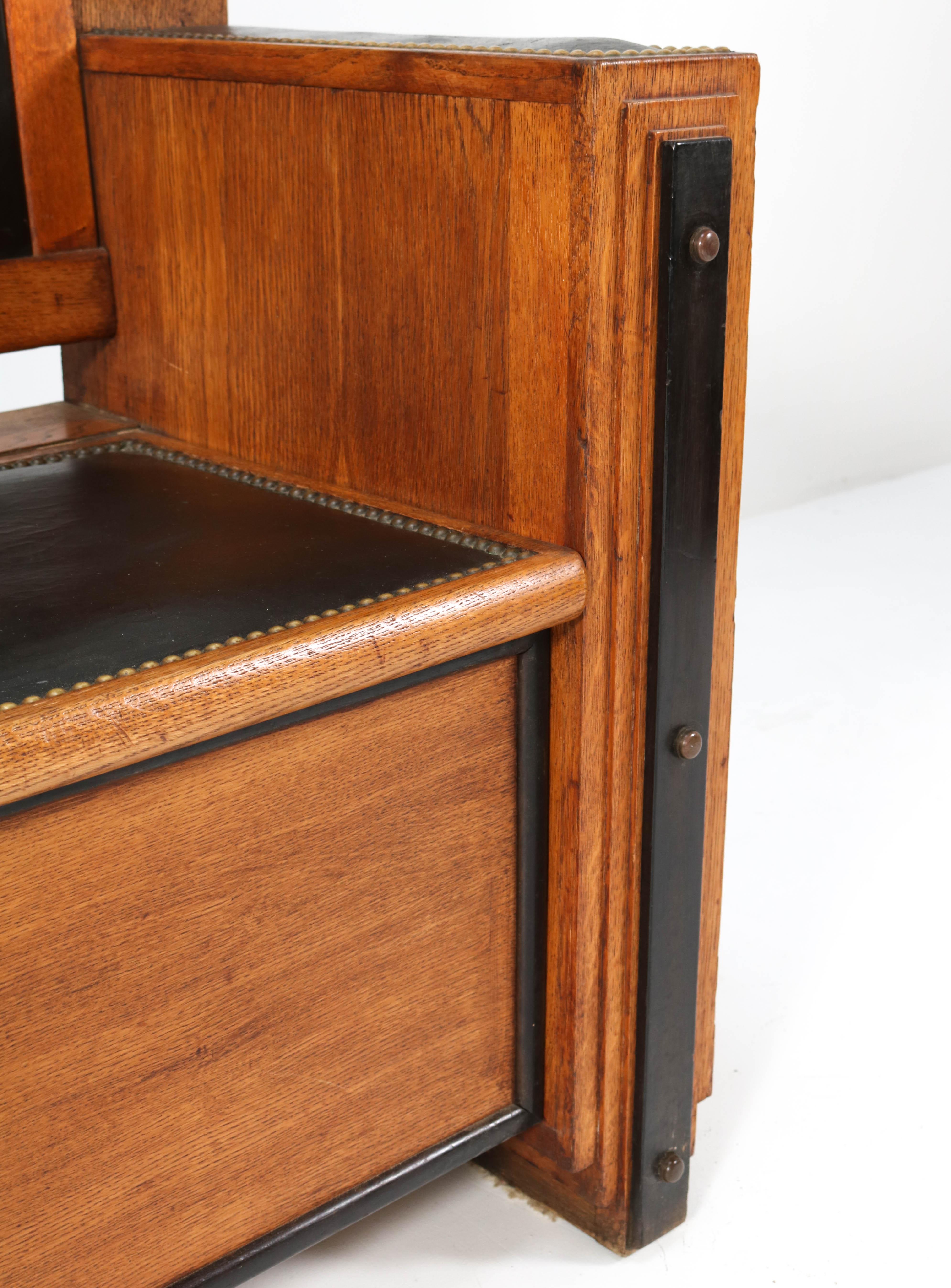 Oak Art Deco Amsterdam School Hall Bench with Storage, 1920s 7