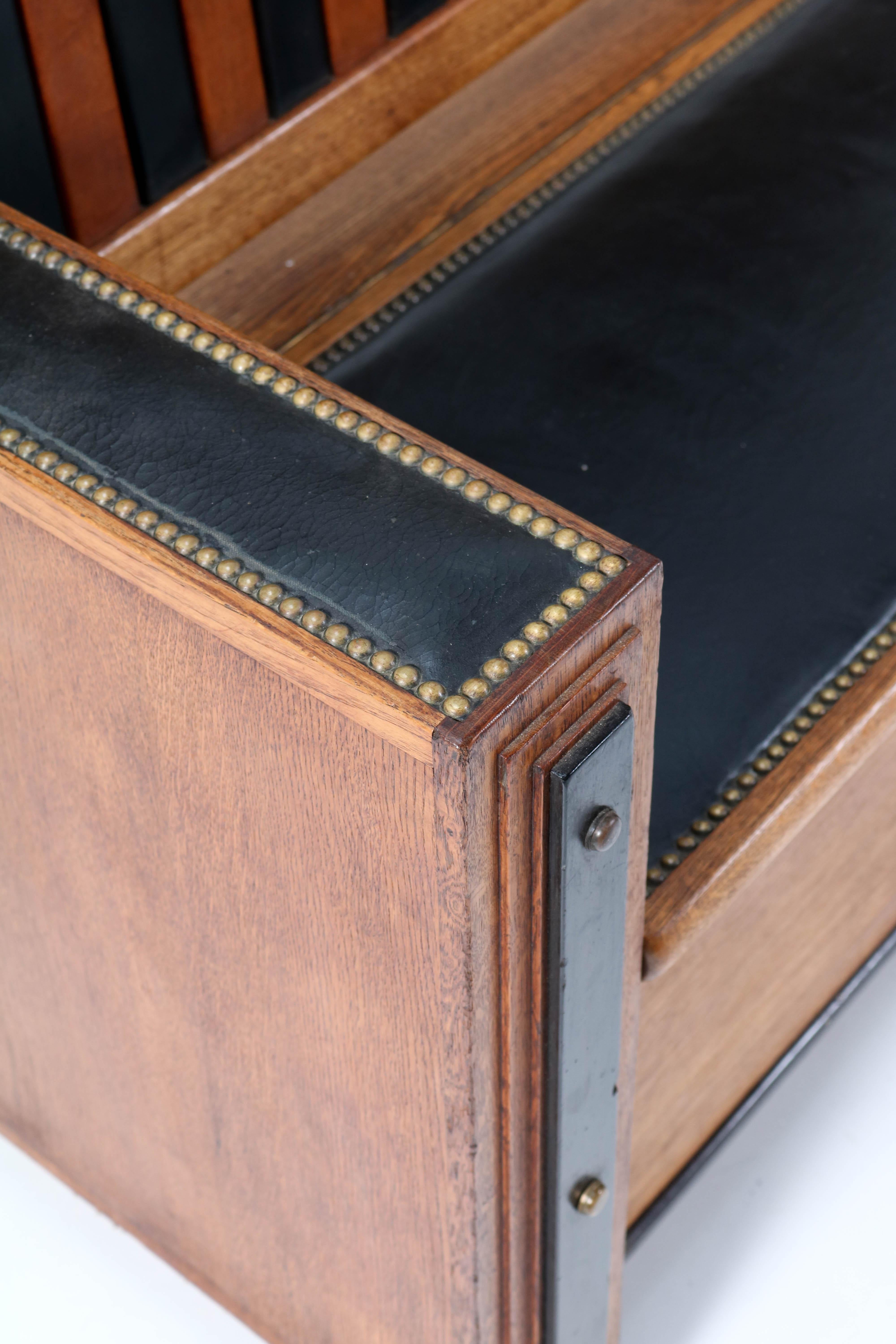 Oak Art Deco Amsterdam School Hall Bench with Storage, 1920s 8