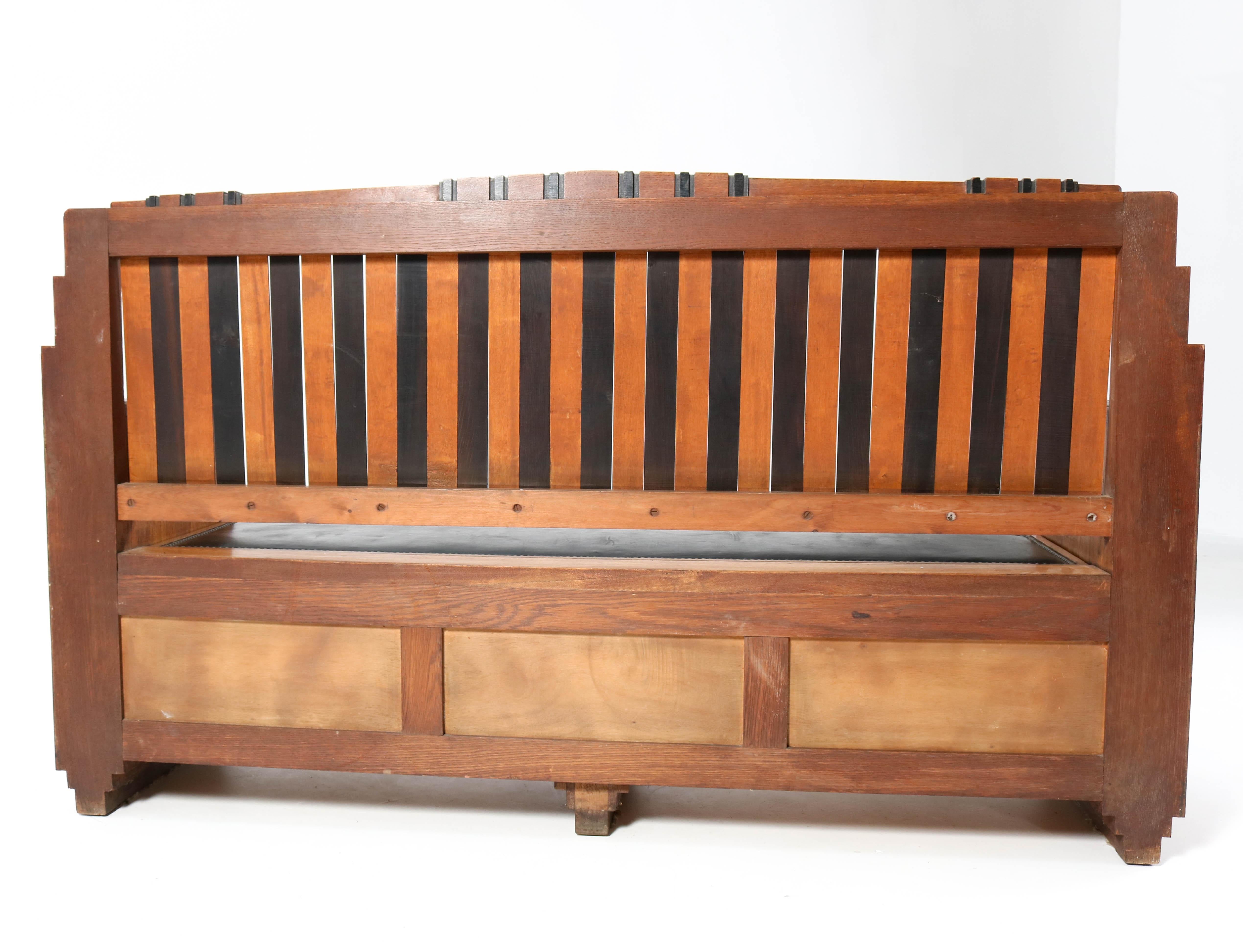 Oak Art Deco Amsterdam School Hall Bench with Storage, 1920s 9