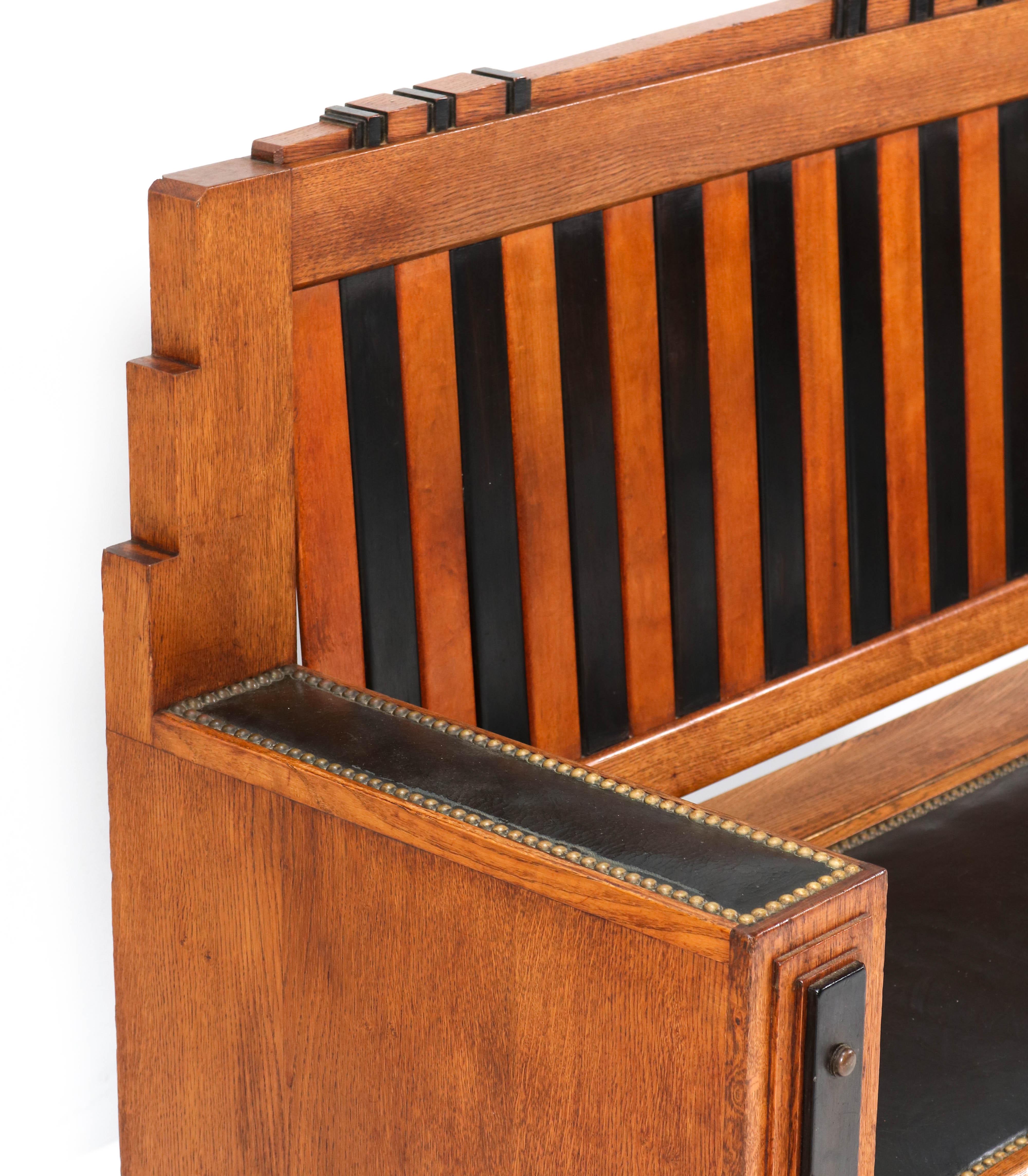 Oak Art Deco Amsterdam School Hall Bench with Storage, 1920s 1