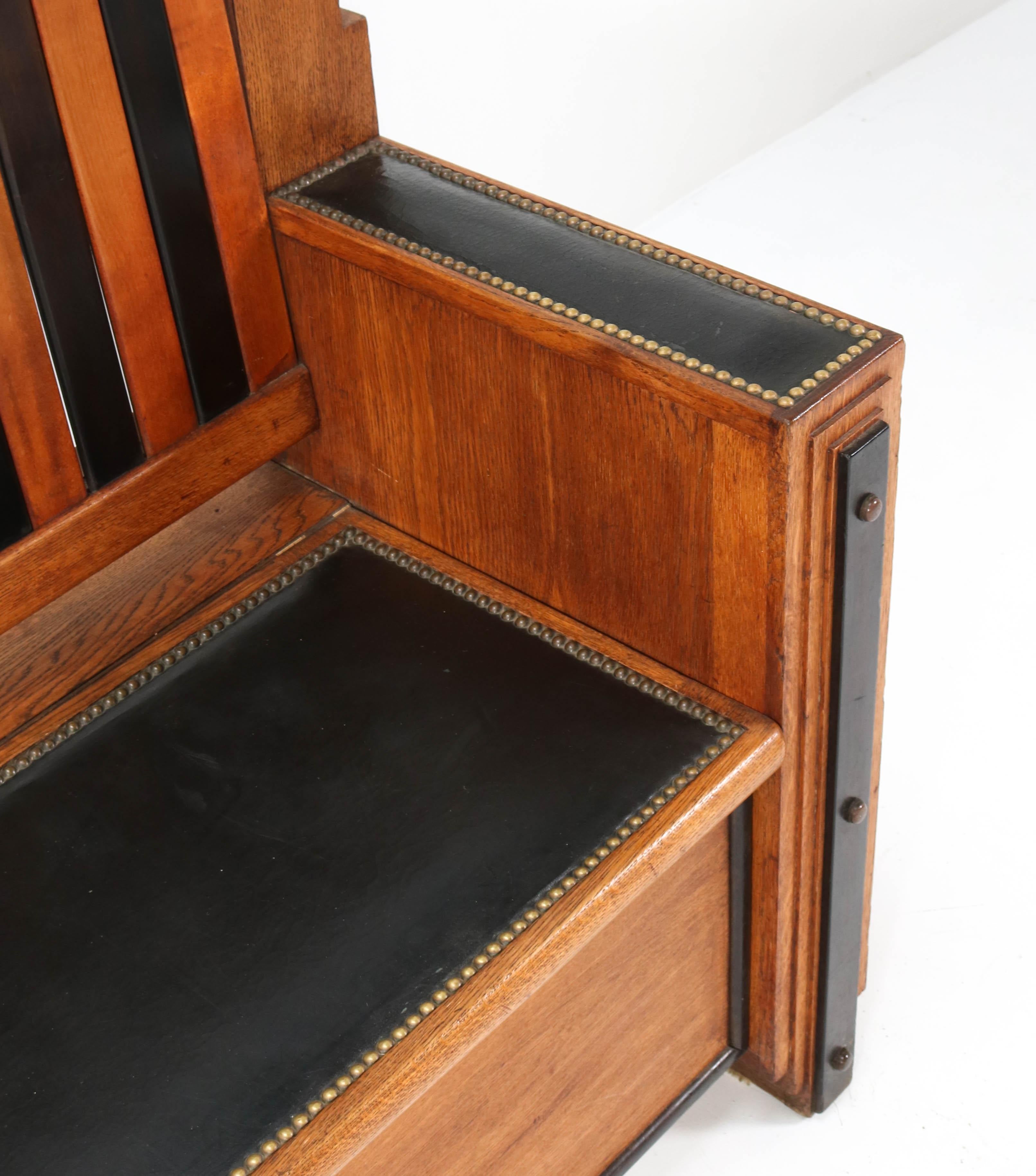 Oak Art Deco Amsterdam School Hall Bench with Storage, 1920s 3