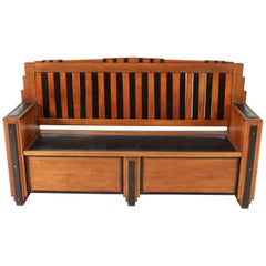 Antique Oak Art Deco Amsterdam School Hall Bench with Storage, 1920s