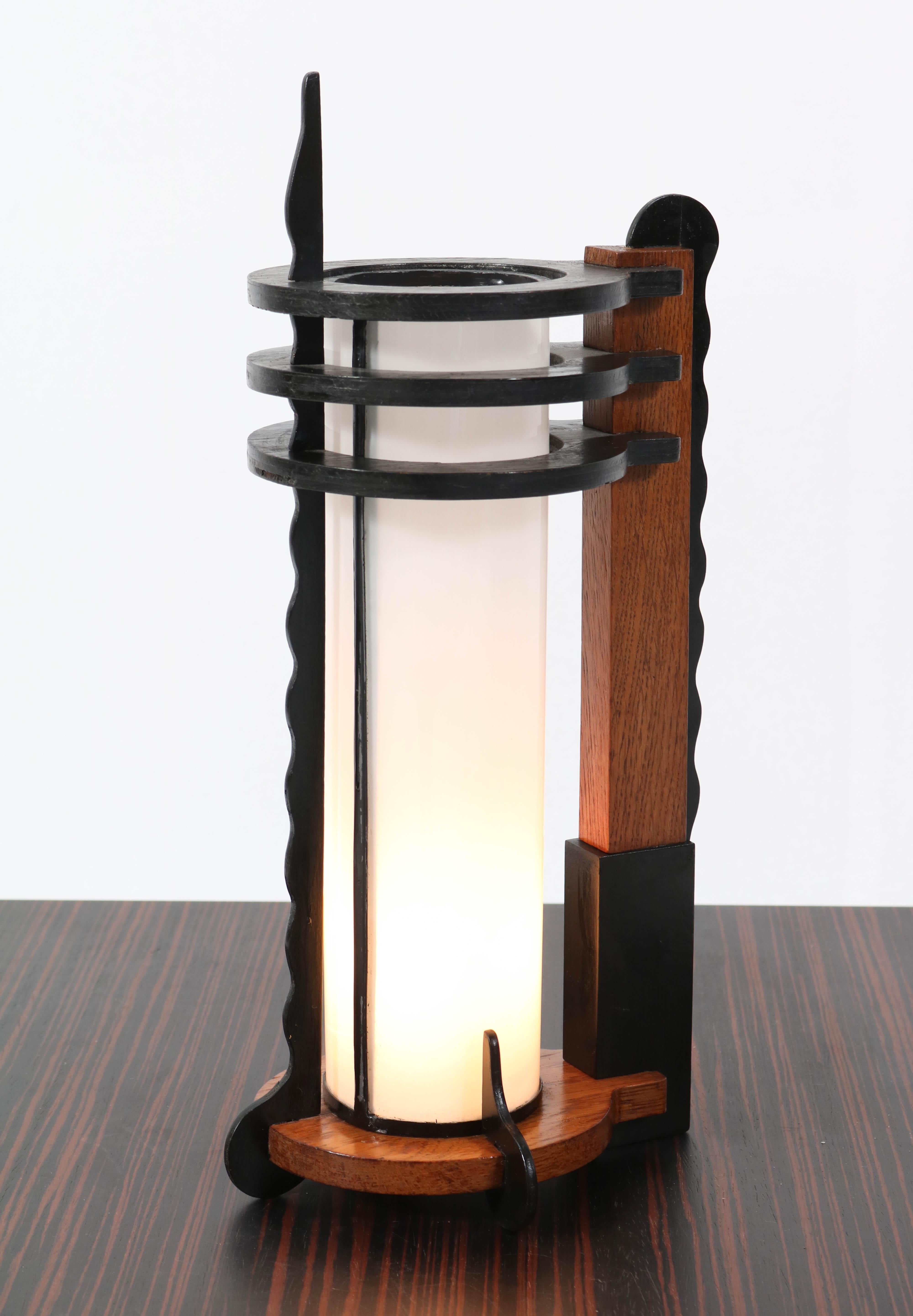 Oak Art Deco Amsterdam School Table Lamp, 1920s 1