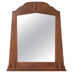 Antique Oak Art Deco Amsterdam School Wall Mirror with Beveled Glass, 1920s